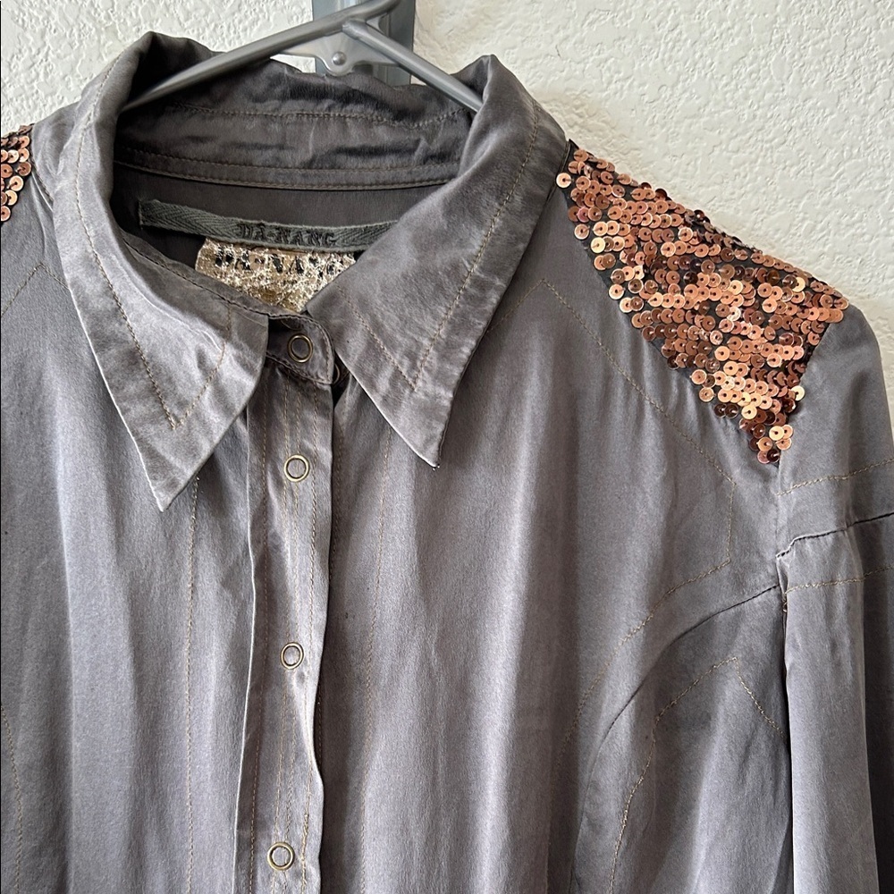 Da-Nang Silk Blouse with Copper Sequin Shoulders size S - Picture 2 of 11